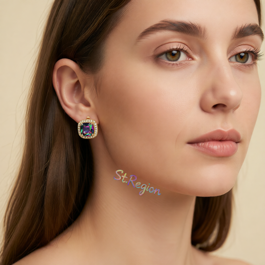 Colored Princess Crystal & Cubic Zirconia 18K Gold-Plated Halo Stud Earrings