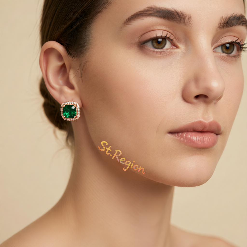 Emerald Princess Crystal & 18K Rose Gold-Plated Halo Stud Earrings