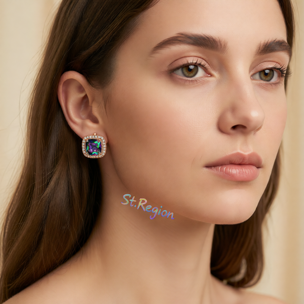 Colored Princess Crystal & Cubic Zirconia 18K Rose Gold-Plated Halo Stud Earrings