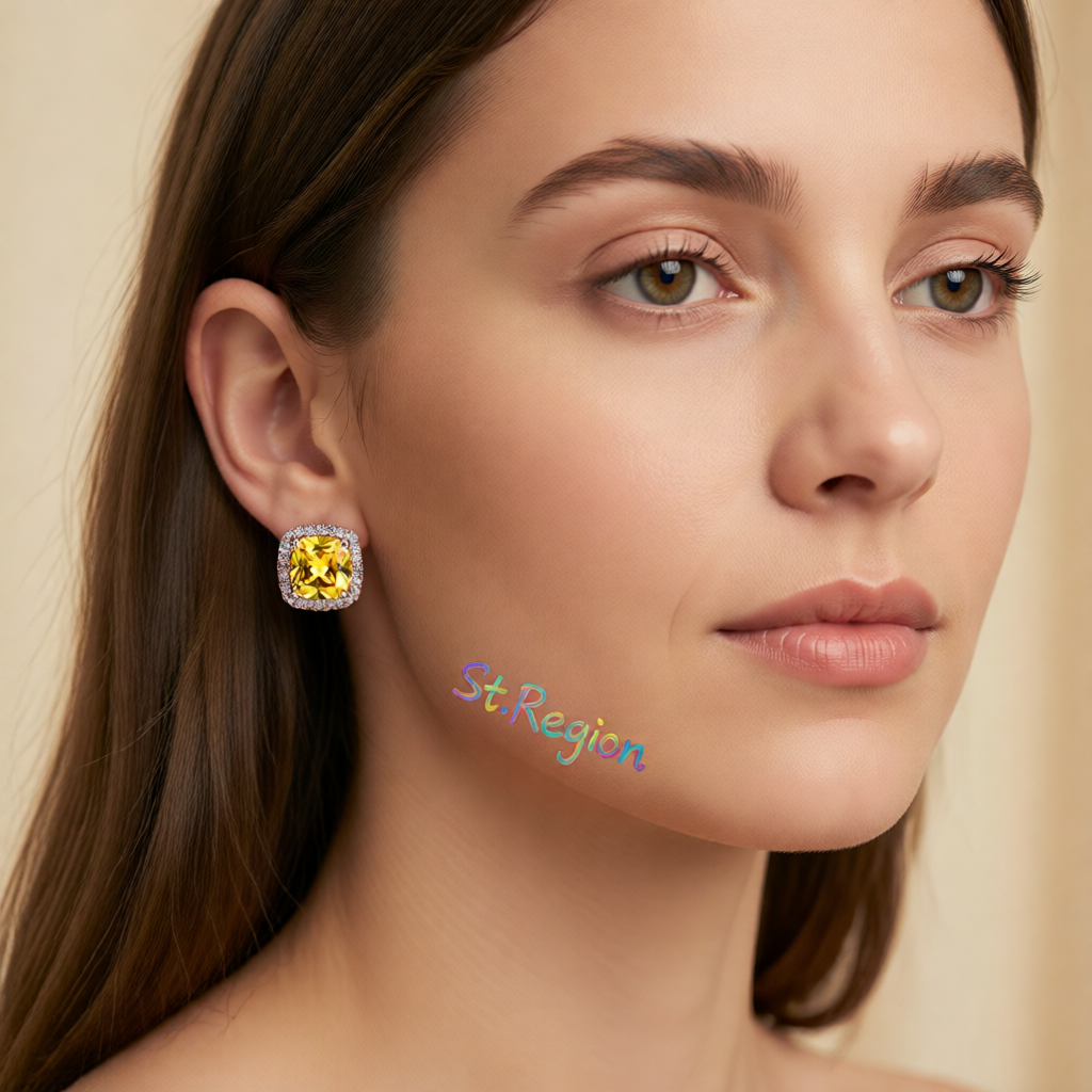 Yellow Princess Crystal & 18K Rose Gold-Plated Halo Stud Earrings