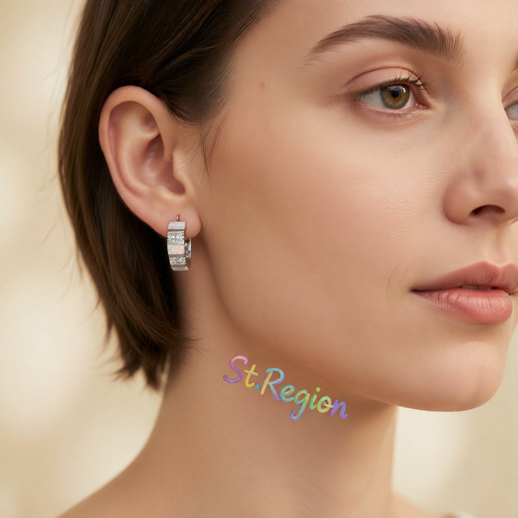 Opal and Cubic Zirconia Huggie Earrings, huggie earrings, dainty minimalist design, styled look