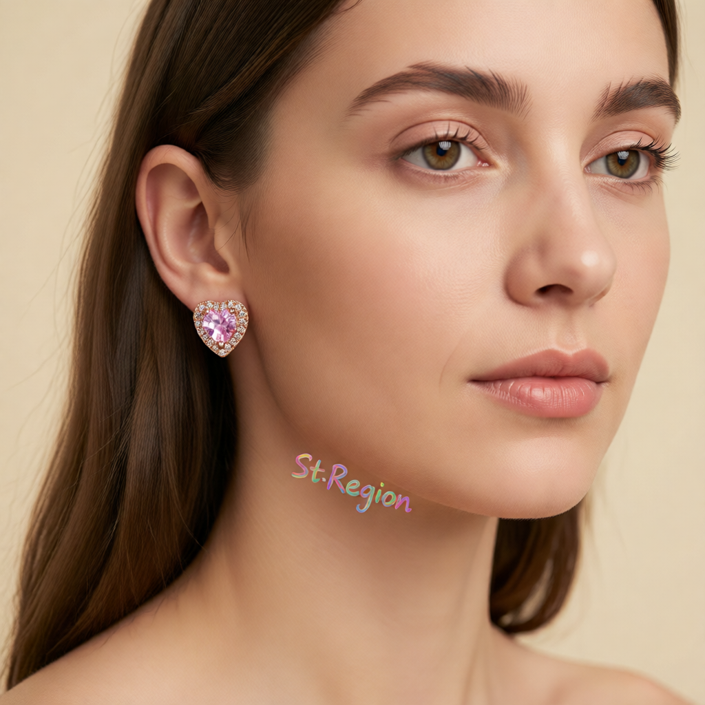 Clear Crystal & Cubic Zirconia 18K Rose Gold-Plated Halo Heart Stud Earrings
