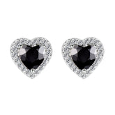 Black Crystal & Cubic Zirconia Silver-Plated Halo Heart Stud Earrings