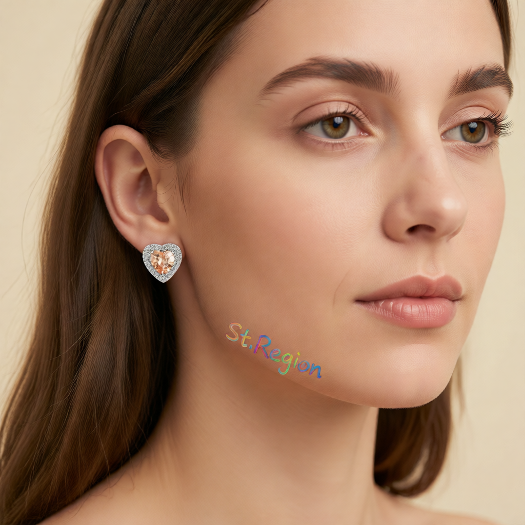 Champagne Crystal & Cubic Zirconia Silver-Plated Halo Heart Stud Earrings