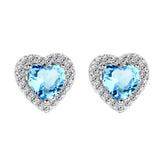 Light Blue Crystal & Cubic Zirconia Silver-Plated Halo Heart Stud Earrings