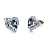 Colored Crystal & Cubic Zirconia Silver-Plated Halo Heart Stud Earrings