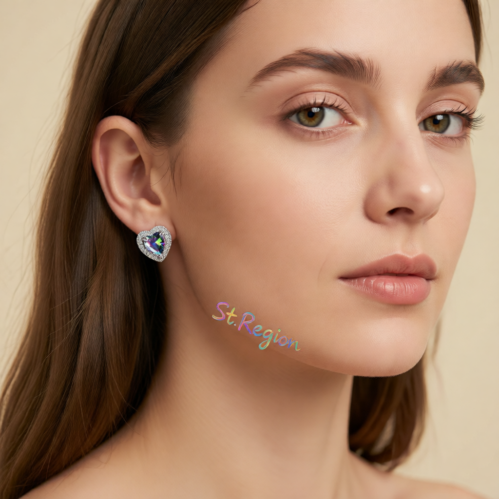 Colored Crystal & Cubic Zirconia Silver-Plated Halo Heart Stud Earrings