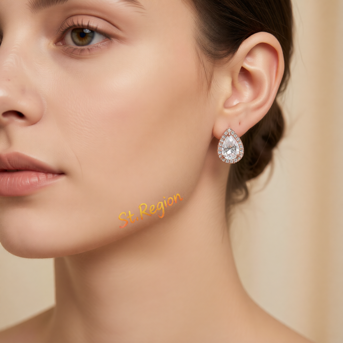 Clear Crystal & Cubic Zirconia 18K Rose Gold-Plated Halo Teardrop Stud Earrings