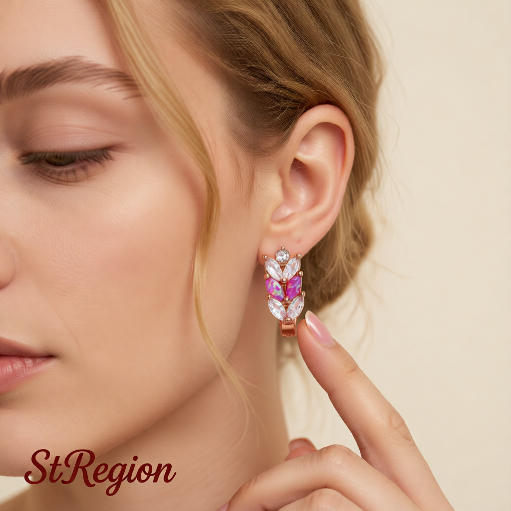 Cubic Zirconia & Purple Opal Leverback Earrings