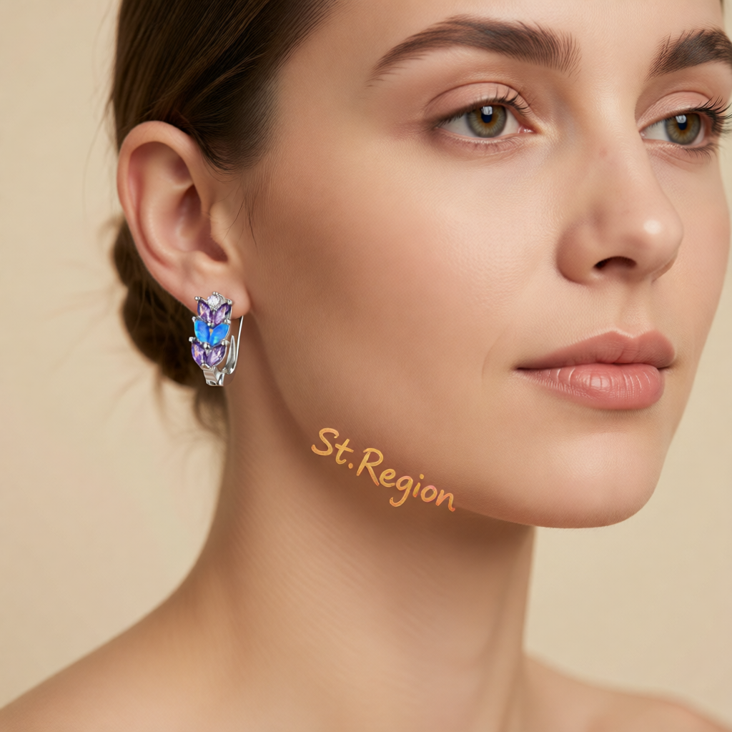 Purple Crystal & Blue Opal Silver-Plated Leverback Earrings