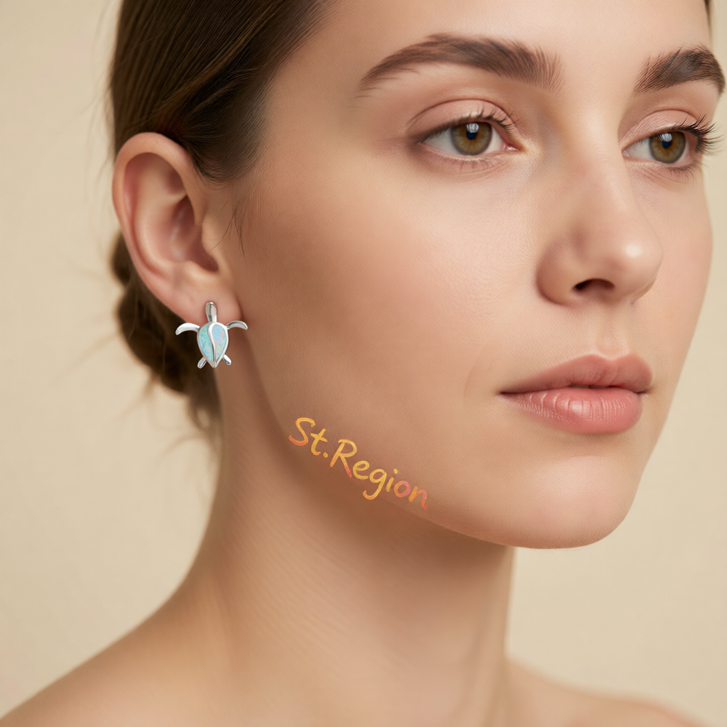 Opal & Silver-Plated Turtle Stud Earrings
