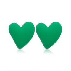 Green Acrylic & Silver-Plated Heart Stud Earrings