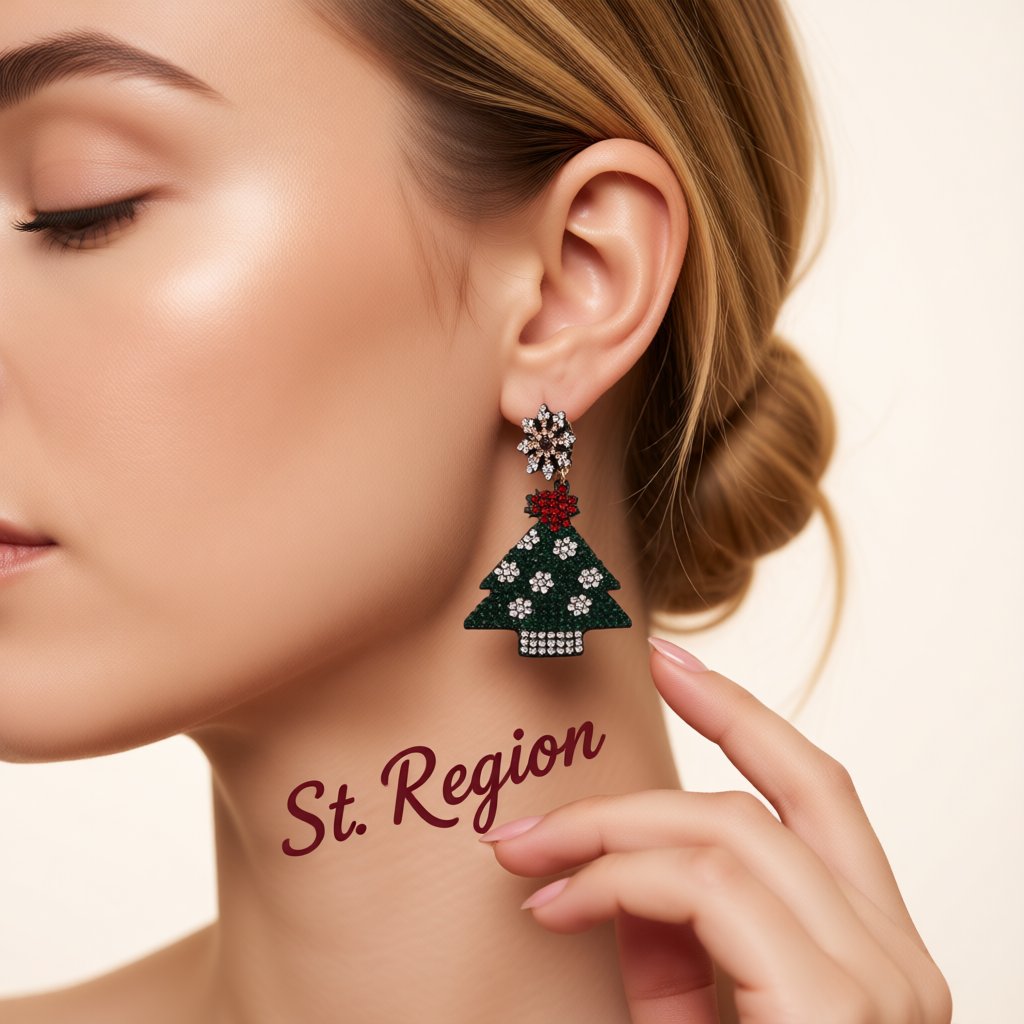 Green and Red Cubic Zirconia Christmas Tree Drop Earrings, drop earrings for women, elegant gift for her, styled look