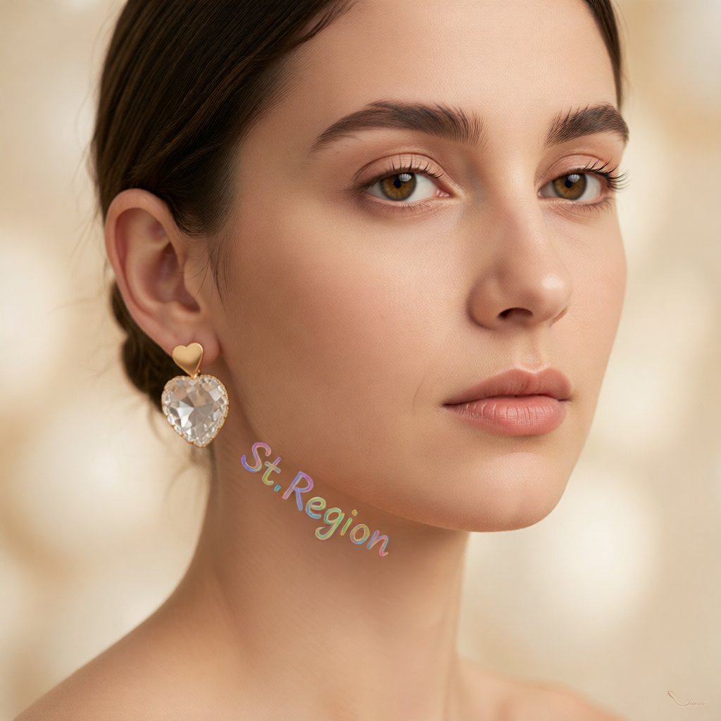 Clear Crystal and 18K Gold-Plated Heart Drop Earrings, gold drop earrings for women, everyday style, styled look
