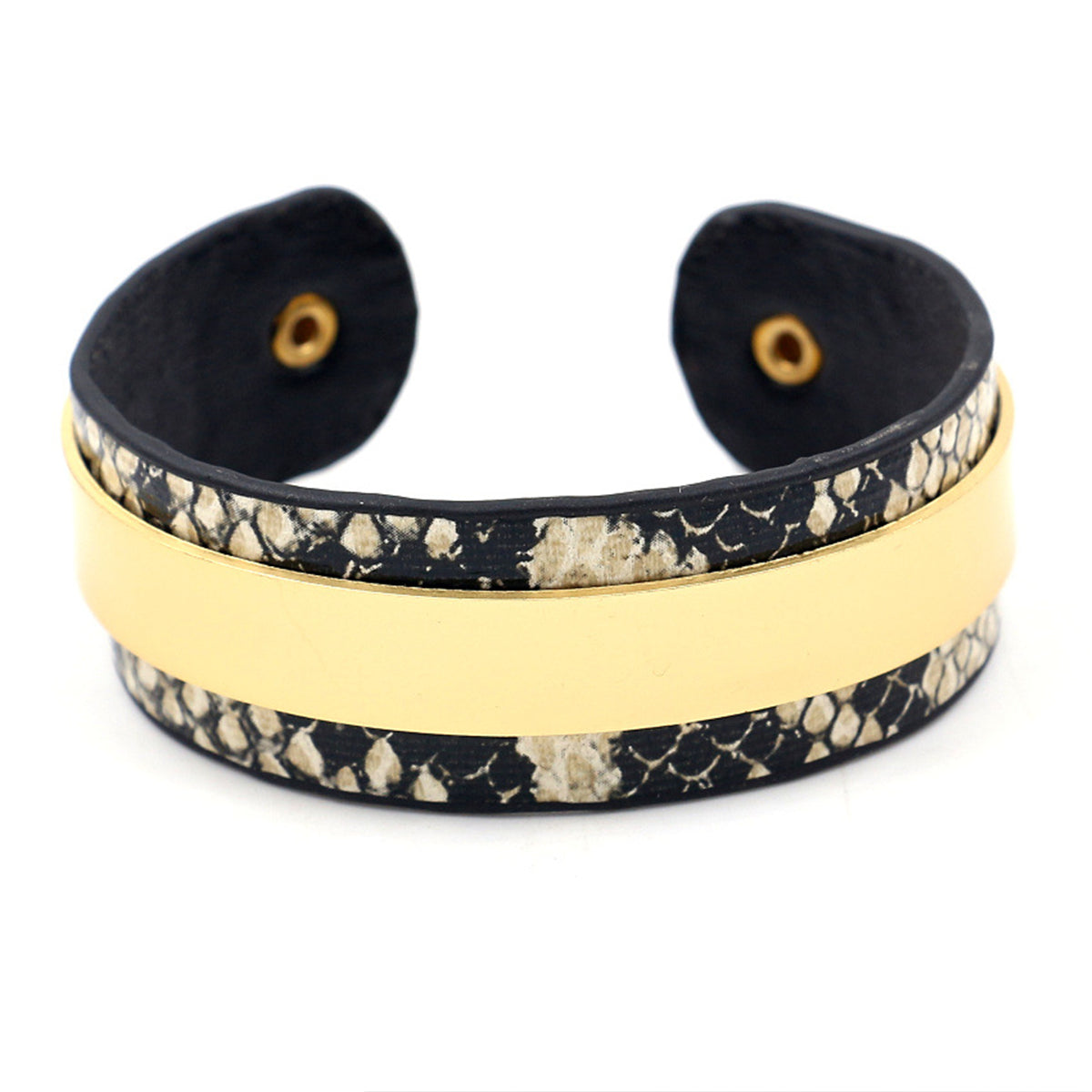 Gray Polystyrene and 18K Gold-Plated Snake Print Cuff, gold bracelet for women, elegant gift for her, front view