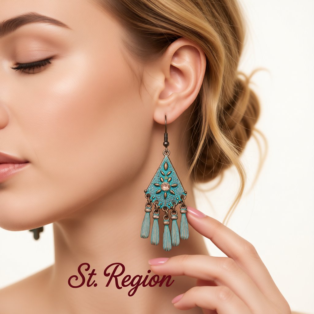 Teal Enamel and 18K Gold-Plated Cubic Zirconia-Accent Rhombus Tassel Drop Earrings, gold drop earrings for women, styled look