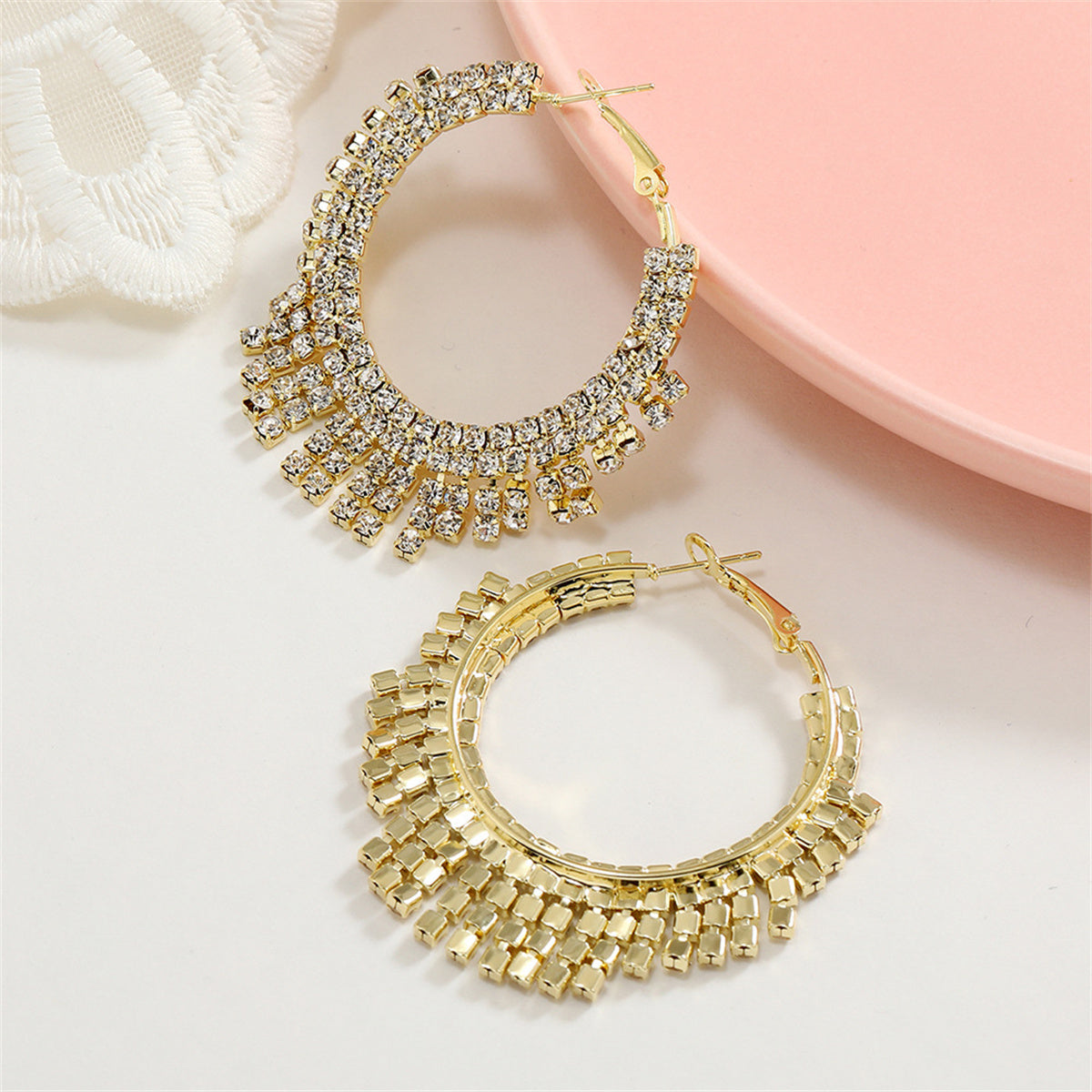 Cubic Zirconia and 18K Gold-Plated Tassel Hoop Earrings, gold drop earrings for women, elegant gift for her, styled look