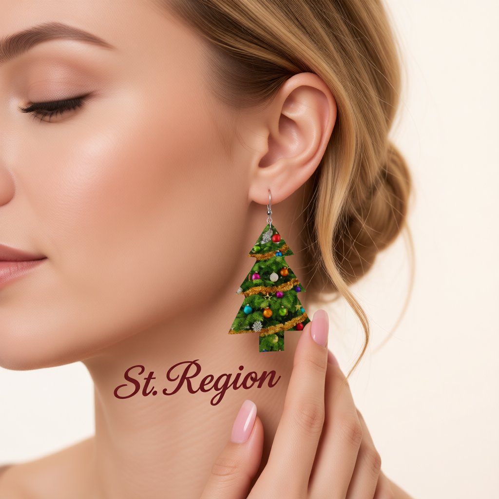 Green Polystyrene and Silver-Plated Decorated Tree Drop Earrings, silver drop earrings for women, styled look