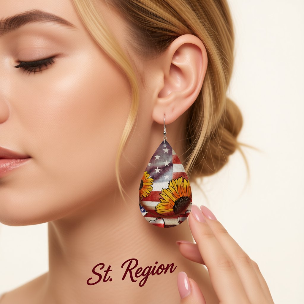 Polystyrene and Silver-Plated Stars Stripes Sunflower Drop Earrings, silver drop earrings for women, styled look