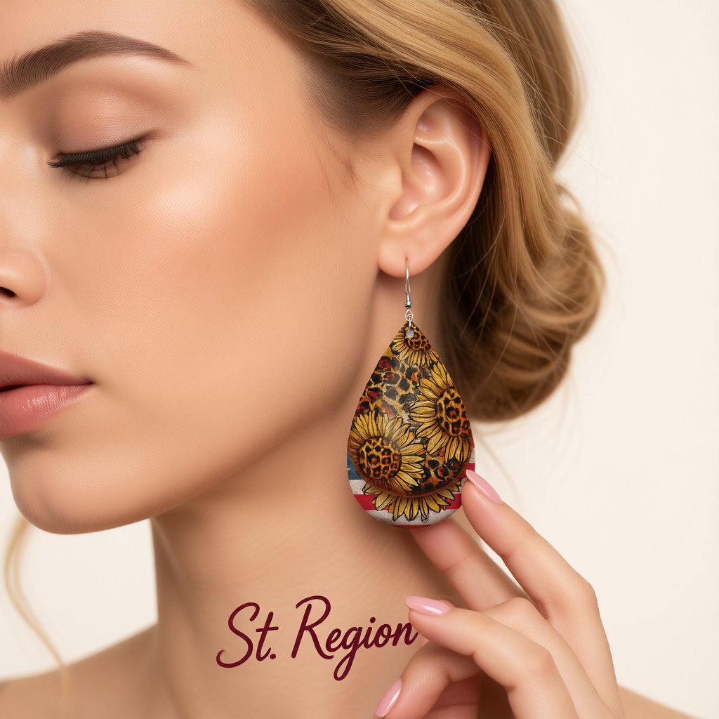 Silver-Plated Leopard Stars and Stripes Sunflower Drop Earrings, silver drop earrings for women, styled look