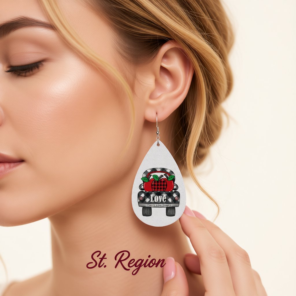 Red and Black Plaid Apple 'Love' Car Drop Earrings, drop earrings for women, elegant gift for her, styled look
