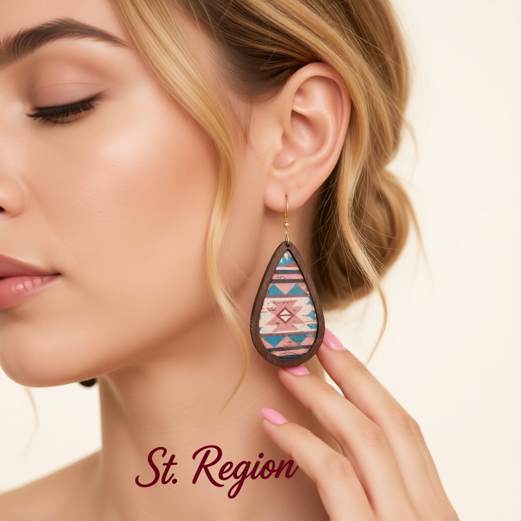 Pink and Wood 18K Gold-Plated Geometric Drop Earrings, gold drop earrings for women, botanical inspired, styled look