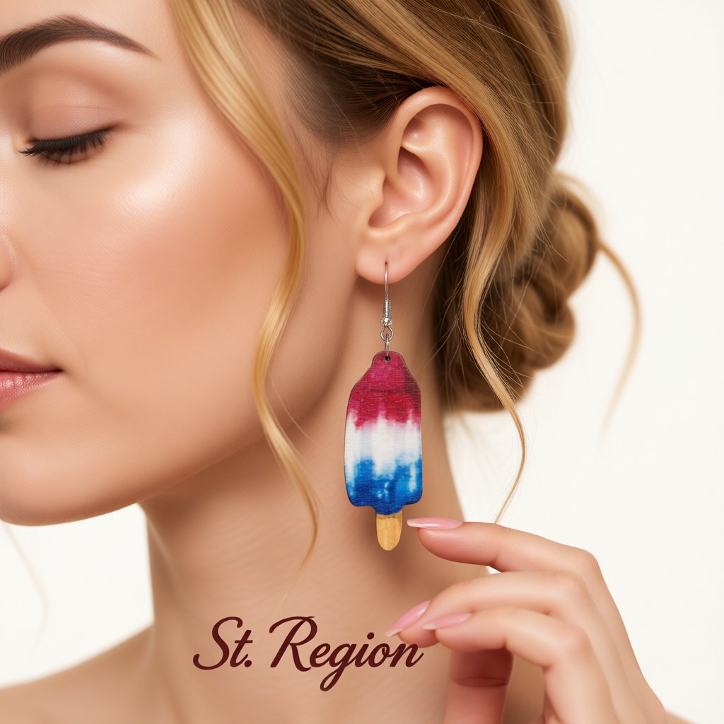 Red Multicolor Wood and Silver-Plated Americana Stick Drop Earrings, silver drop earrings for women, styled look