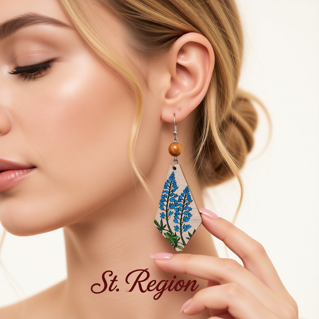 Blue Multicolor Wood and Silver-Plated Lavender Rhombus Drop Earrings, silver drop earrings for women, styled look