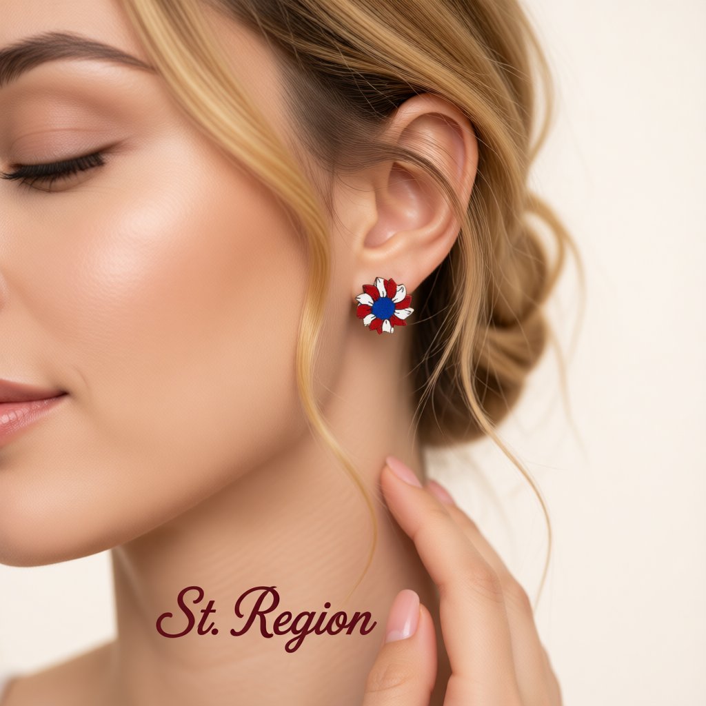 Red and Blue Painting Patriotic Sunflower Stud Earring, cubic zirconia stud earrings for women, styled look