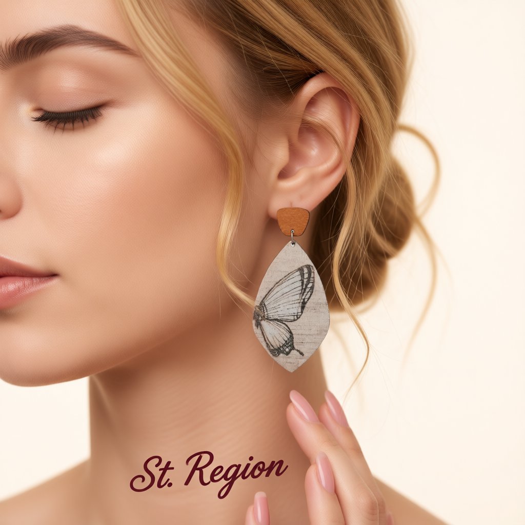 Brown Wood and Silver-Plated Butterfly Oval Drop Earrings, silver drop earrings for women, styled look