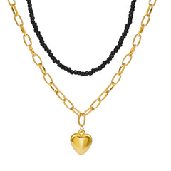 Black Howlite & 18K Gold-Plated Heart Pendant Necklace Set