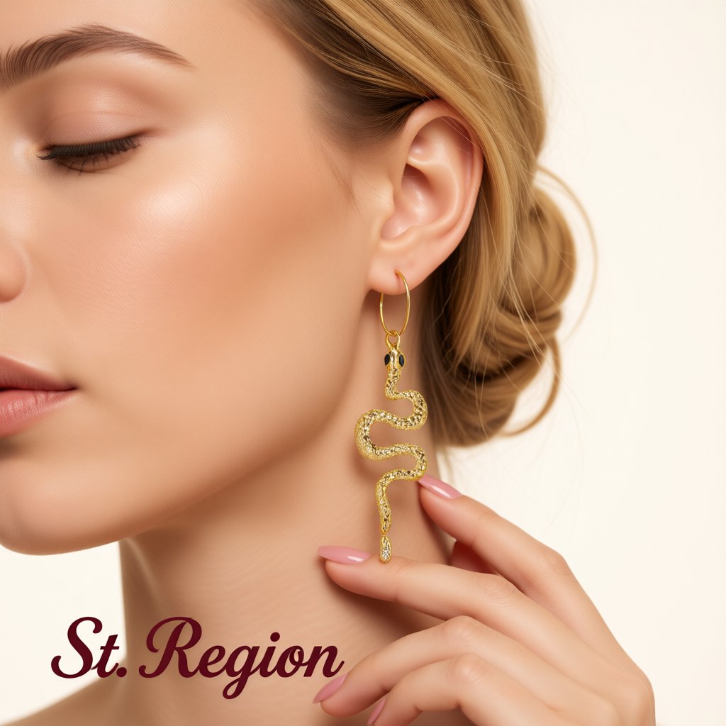 18K Gold-Plated Snake Drop Earrings, gold huggie earrings, dainty minimalist design, styled look
