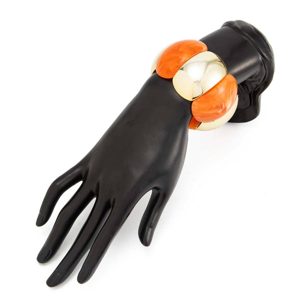 Orange Resin and Goldtone Petals Stretch Bracelet, everyday style, lifestyle look