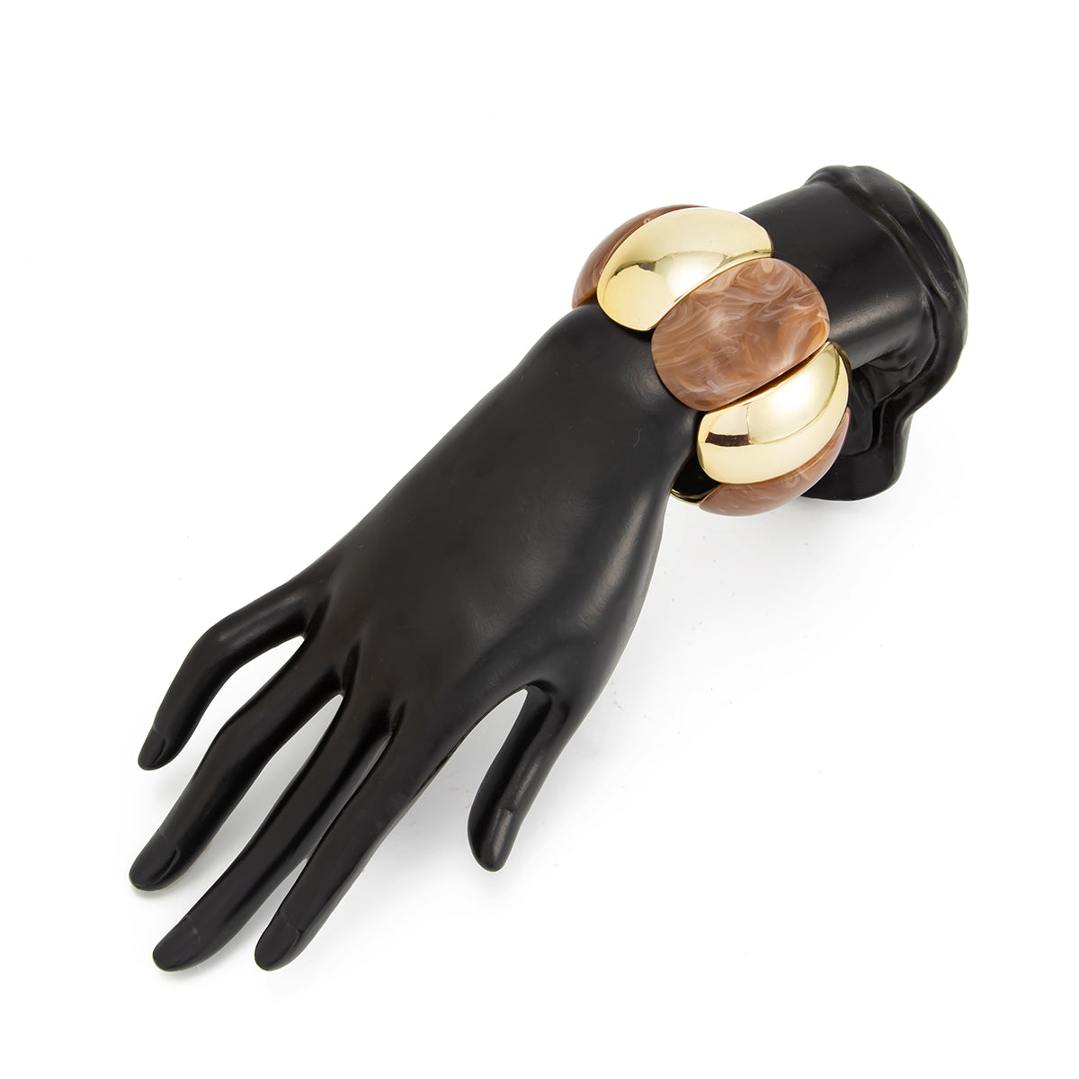 Light Coffee Resin and Goldtone Petals Stretch Bracelet, elegant gift for her, lifestyle look