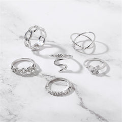 Cubic Zirconia & Silver-Plated Butterfly Snake Ring Set