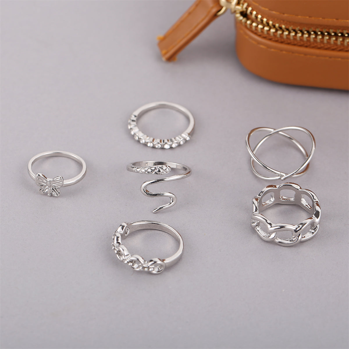 Cubic Zirconia & Silver-Plated Butterfly Snake Ring Set
