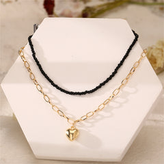 Black Howlite & 18K Gold-Plated Heart Pendant Necklace Set