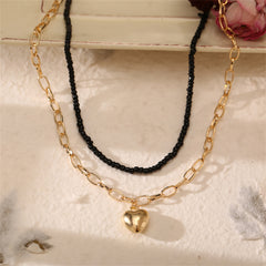 Black Howlite & 18K Gold-Plated Heart Pendant Necklace Set