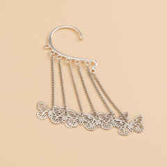 Silver-Plated Butterfly Tassel Ear Cuff