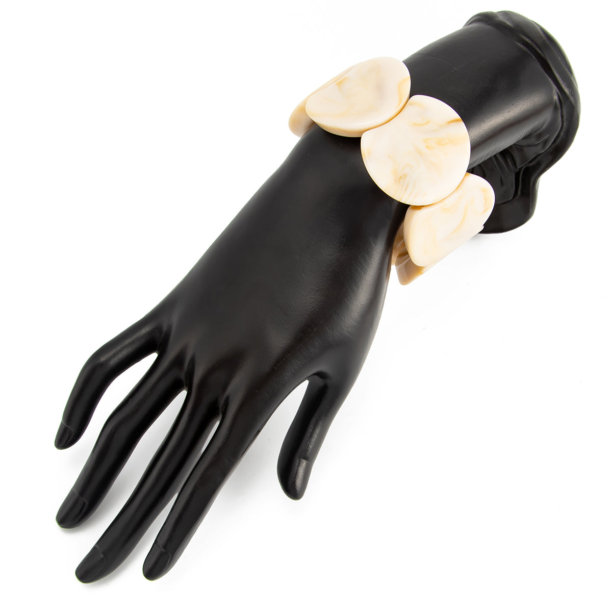 Beige Resin Notched Circular Stretch Bracelet, everyday style, lifestyle look