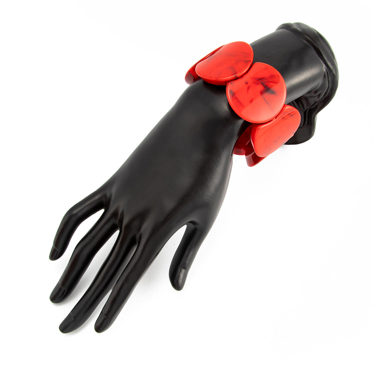 Dark Red Resin Notched Circular Stretch Bracelet, elegant gift for her, lifestyle look