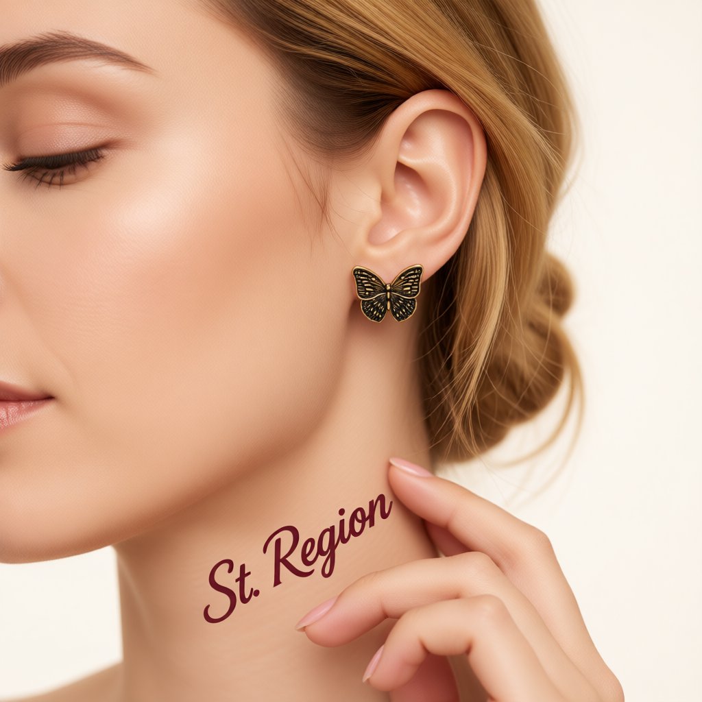 18K Gold-Plated Oxidized Butterfly Stud Earring, gold stud earrings for women, botanical inspired, styled look