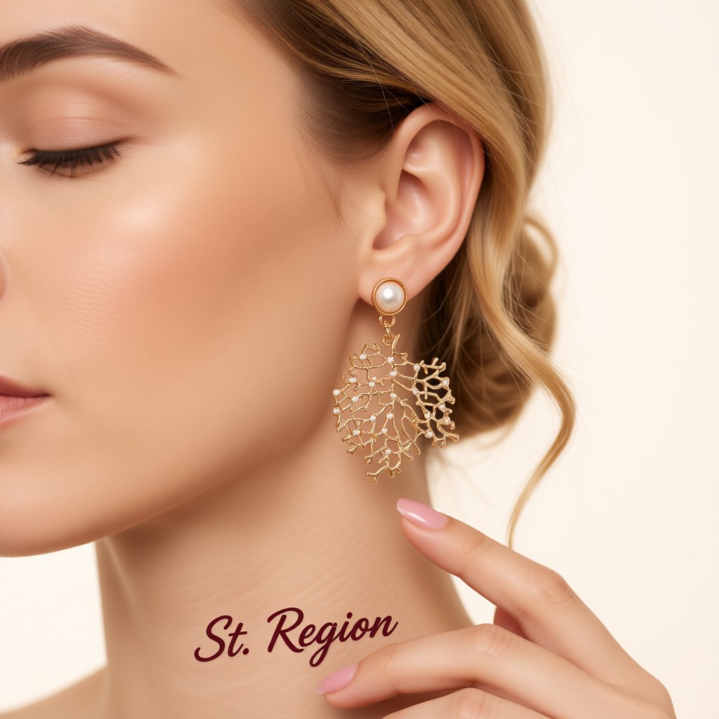 Pearl and 18K Gold-Plated Tree Dangle Earrings, gold drop earrings for women, vintage-inspired design, styled look