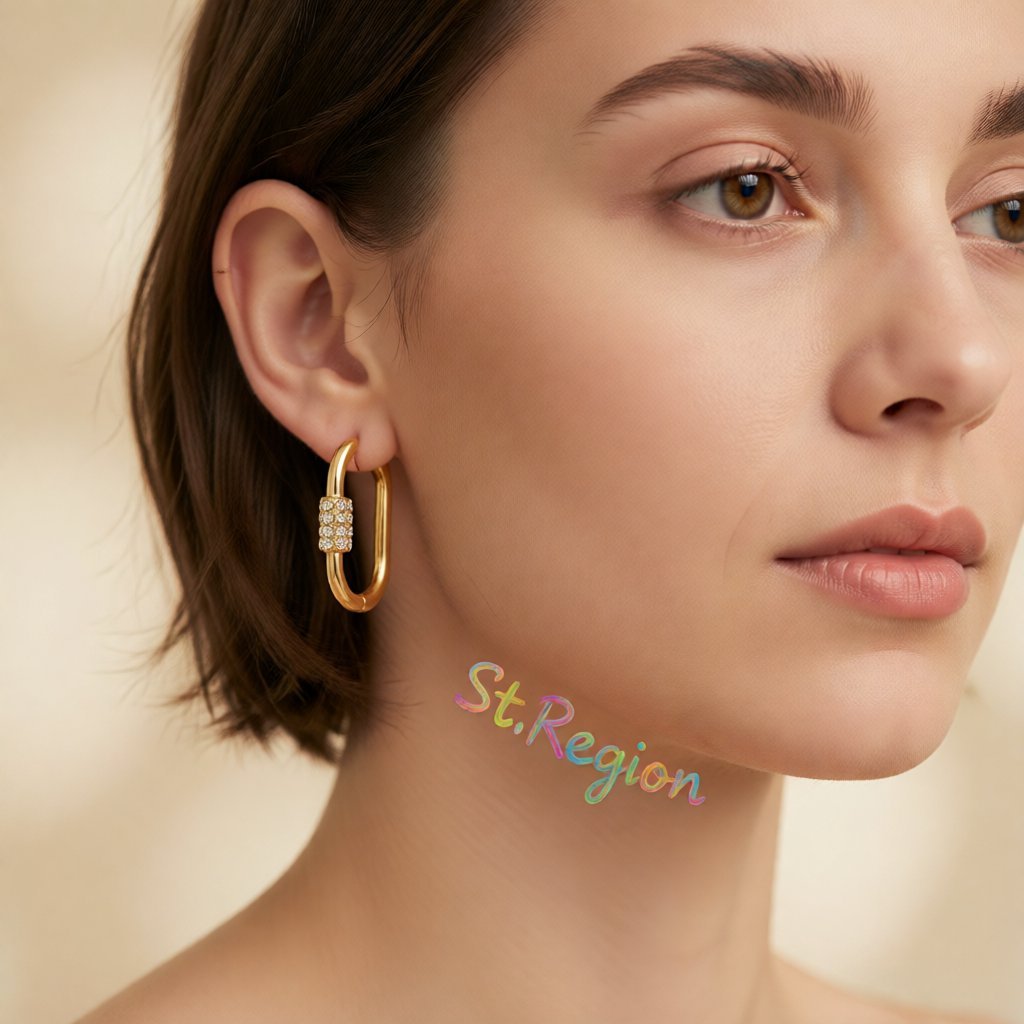 Cubic Zirconia and 18K Gold-Plated Coil Oval Huggie Earrings, gold huggie earrings, botanical inspired, styled look