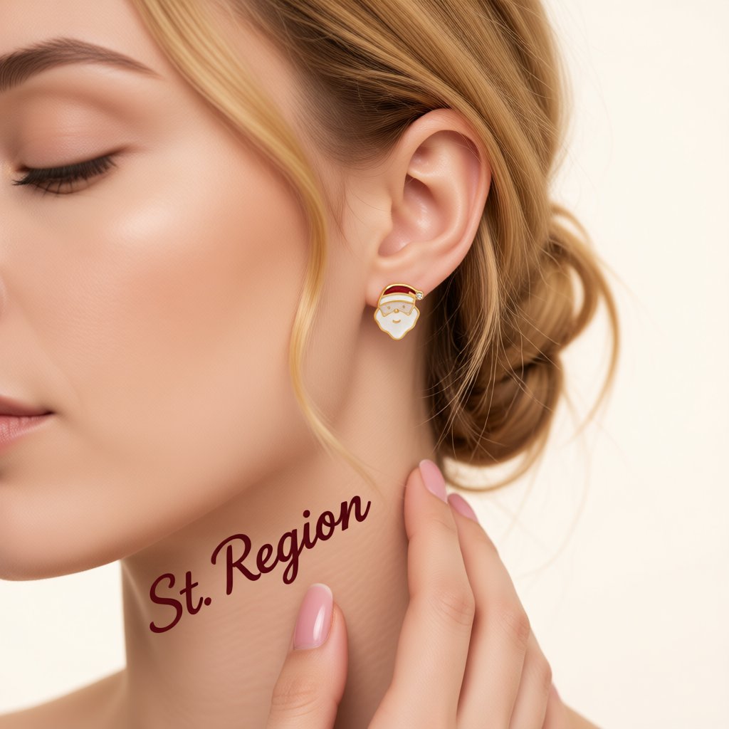Cubic Zirconia and 18K Gold-Plated Santa Stud Earrings, gold stud earrings for women, dainty minimalist design, styled look