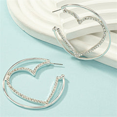 Cubic Zirconia & Silver-Plated Heart Huggie Earrings