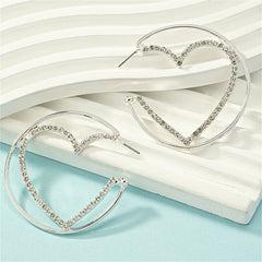 Cubic Zirconia & Silver-Plated Heart Huggie Earrings