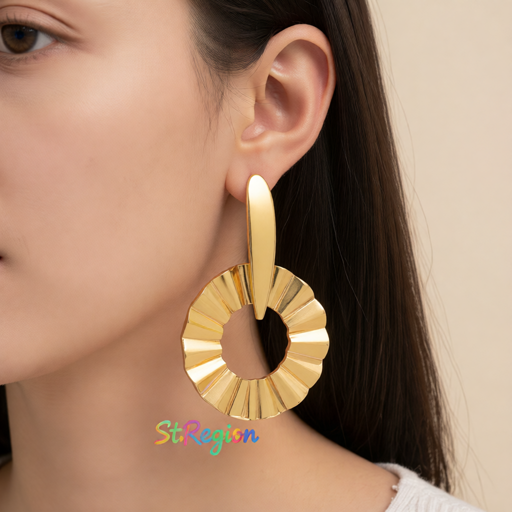 18K Gold-Plated Open Lotus Leaf Drop Earrings