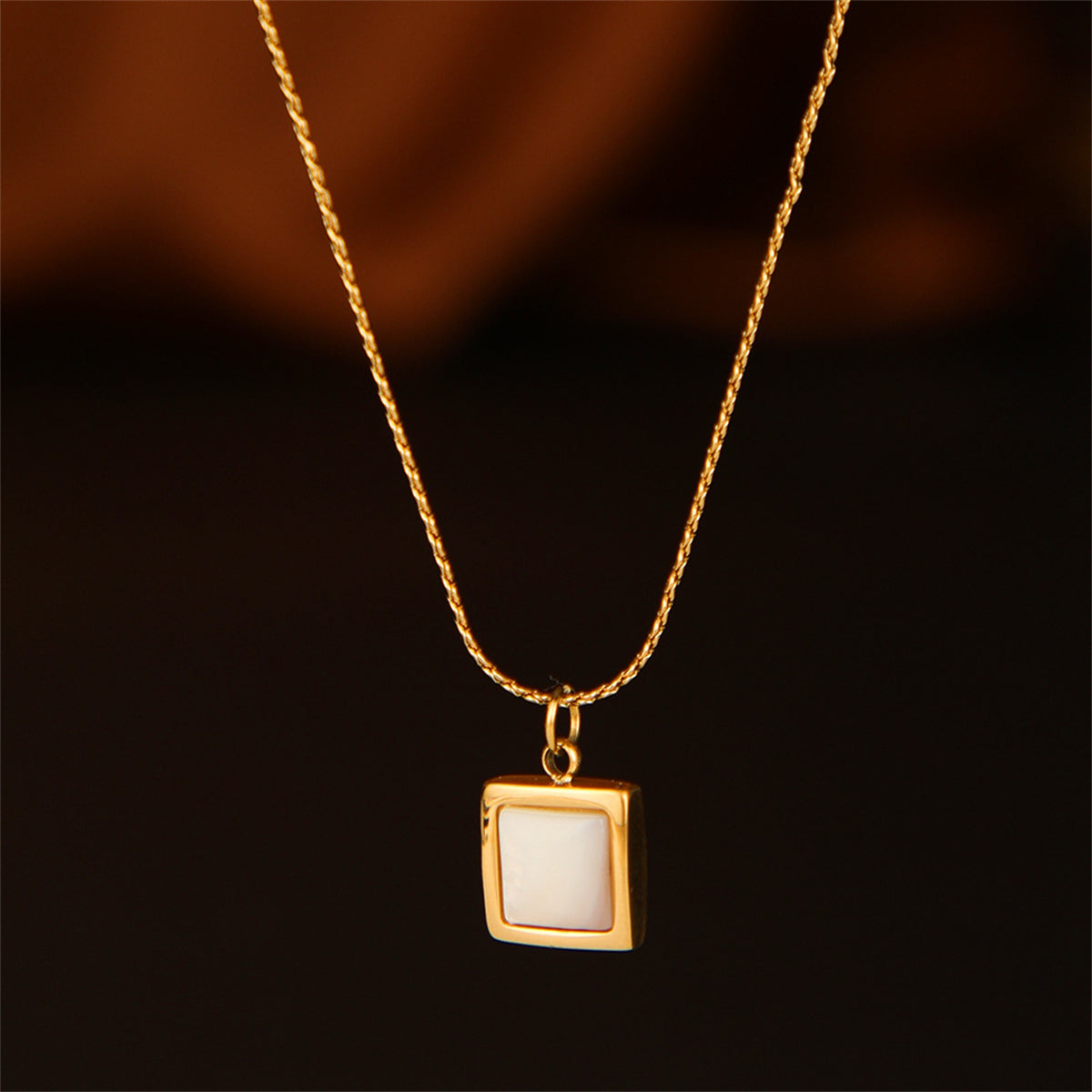Shell and 18K Gold-Plated Square Pendant Necklace, gold pendant necklace for women, vintage-inspired design, styled look