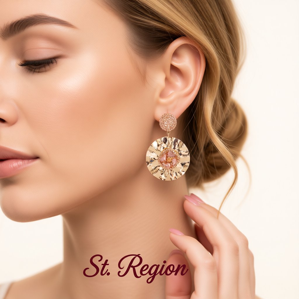 Light Pink Crystal and Cubic Zirconia 18K Gold-Plated Round Drop Earrings, gold drop earrings for women, styled look